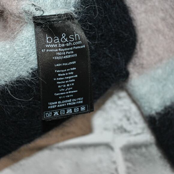 Ba&sh BASH Women's Alpaca blend fuzzy Stripe Lady Pullover Sweater sz Small - Picture 8 of 11